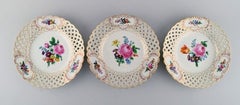 12 Antique Meissen Openwork Plates in Hand Painted Porcelain, circa 1900