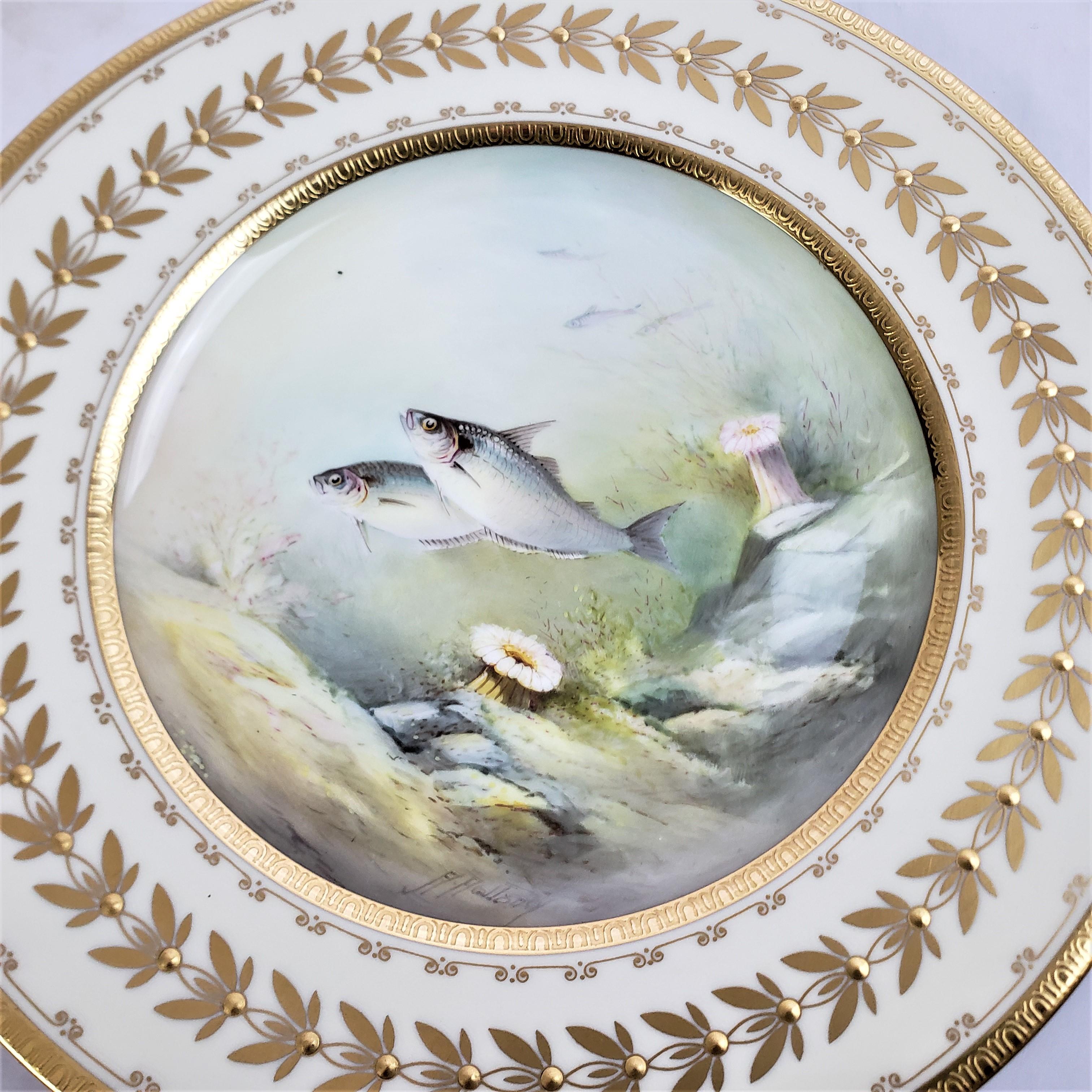 12 Antique Minton Hand-Painted Cabinet Plates Signed A. Holland Depicting Fish For Sale 2