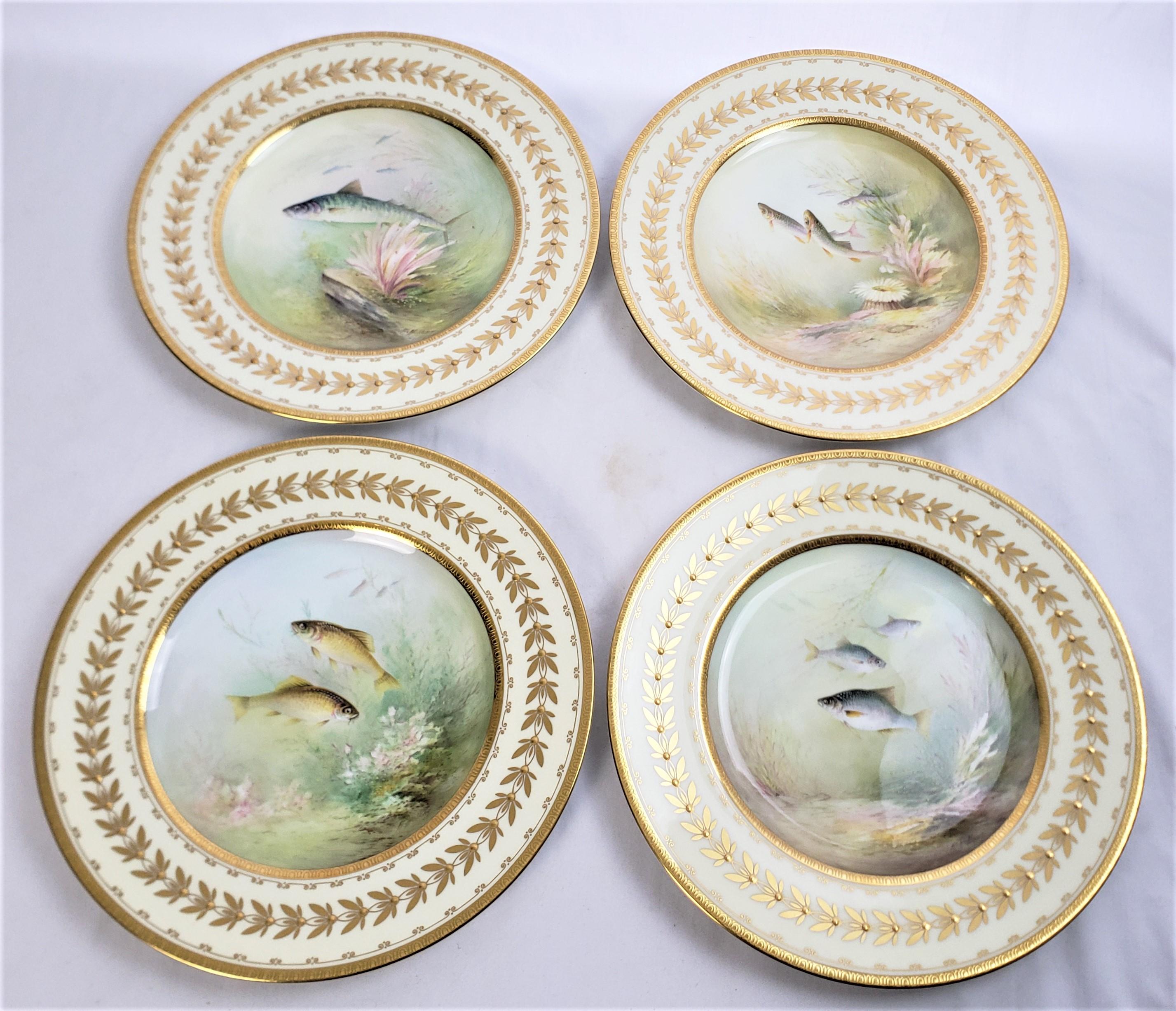 12 Antique Minton Hand-Painted Cabinet Plates Signed A. Holland Depicting Fish For Sale 4