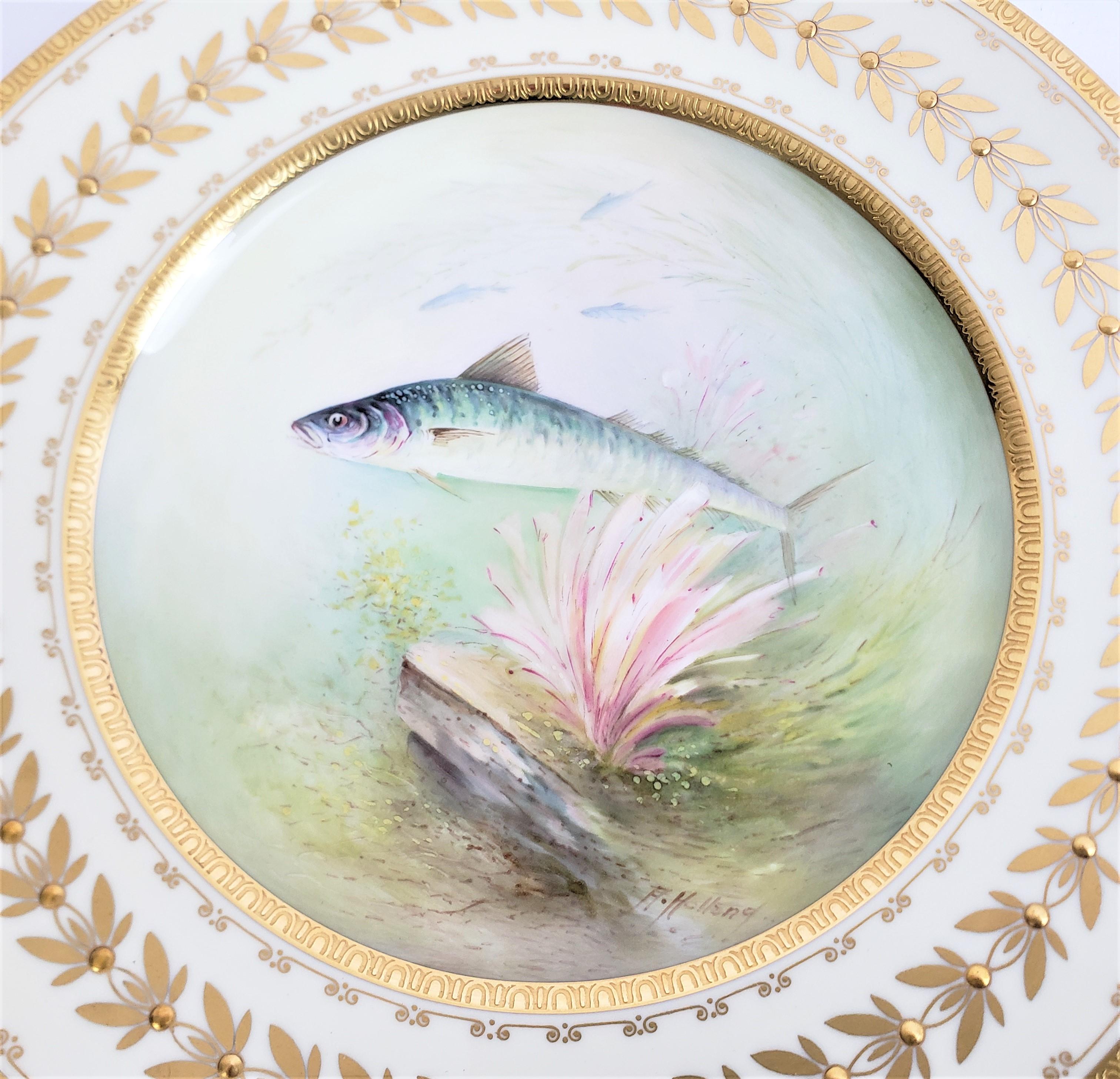 12 Antique Minton Hand-Painted Cabinet Plates Signed A. Holland Depicting Fish For Sale 5