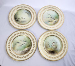 12 Antique Minton Hand-Painted Cabinet Plates Signed A. Holland Depicting Fish