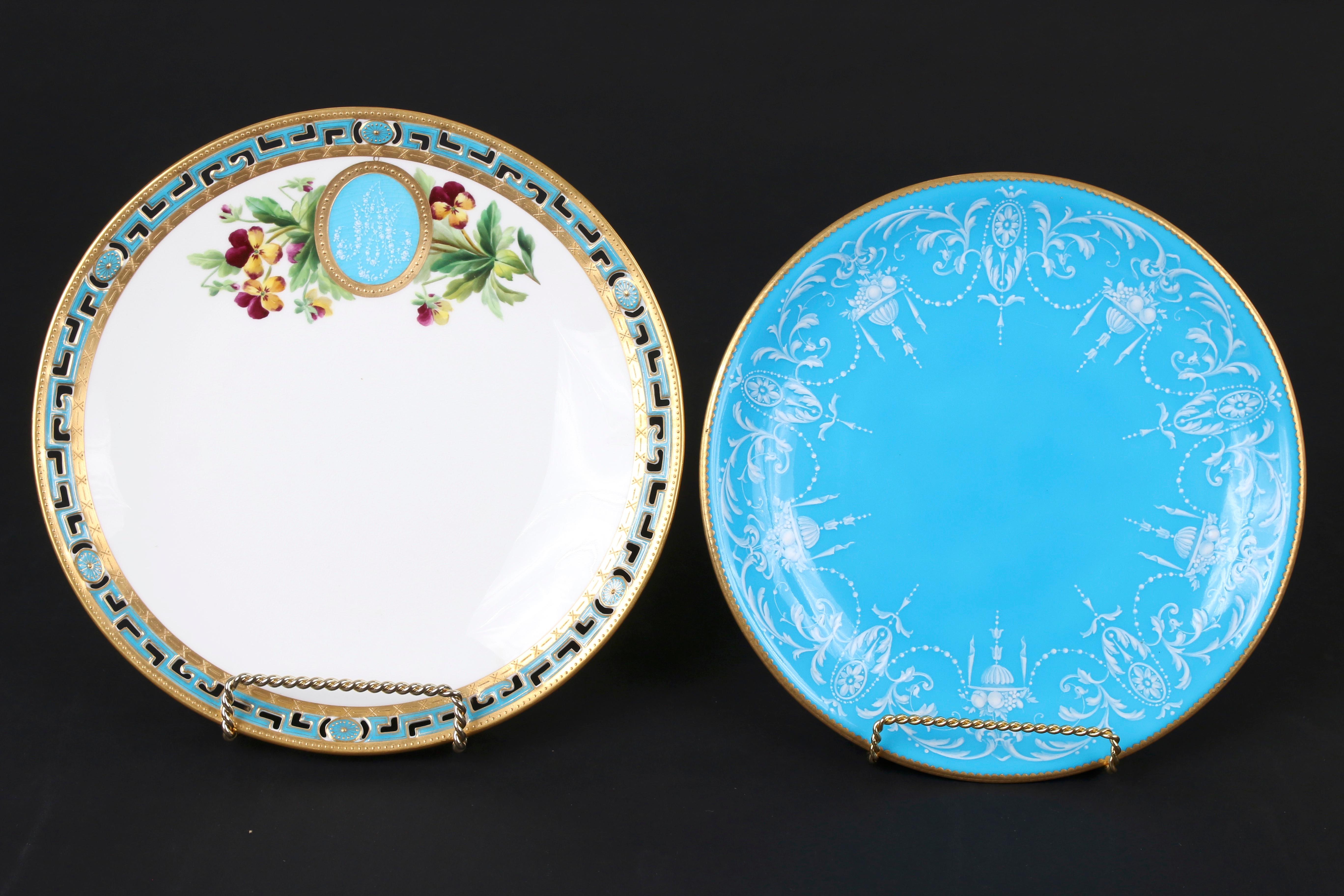 12 Antique Minton Pate-Sur-Pate Bleu Celeste Plates For Sale 1