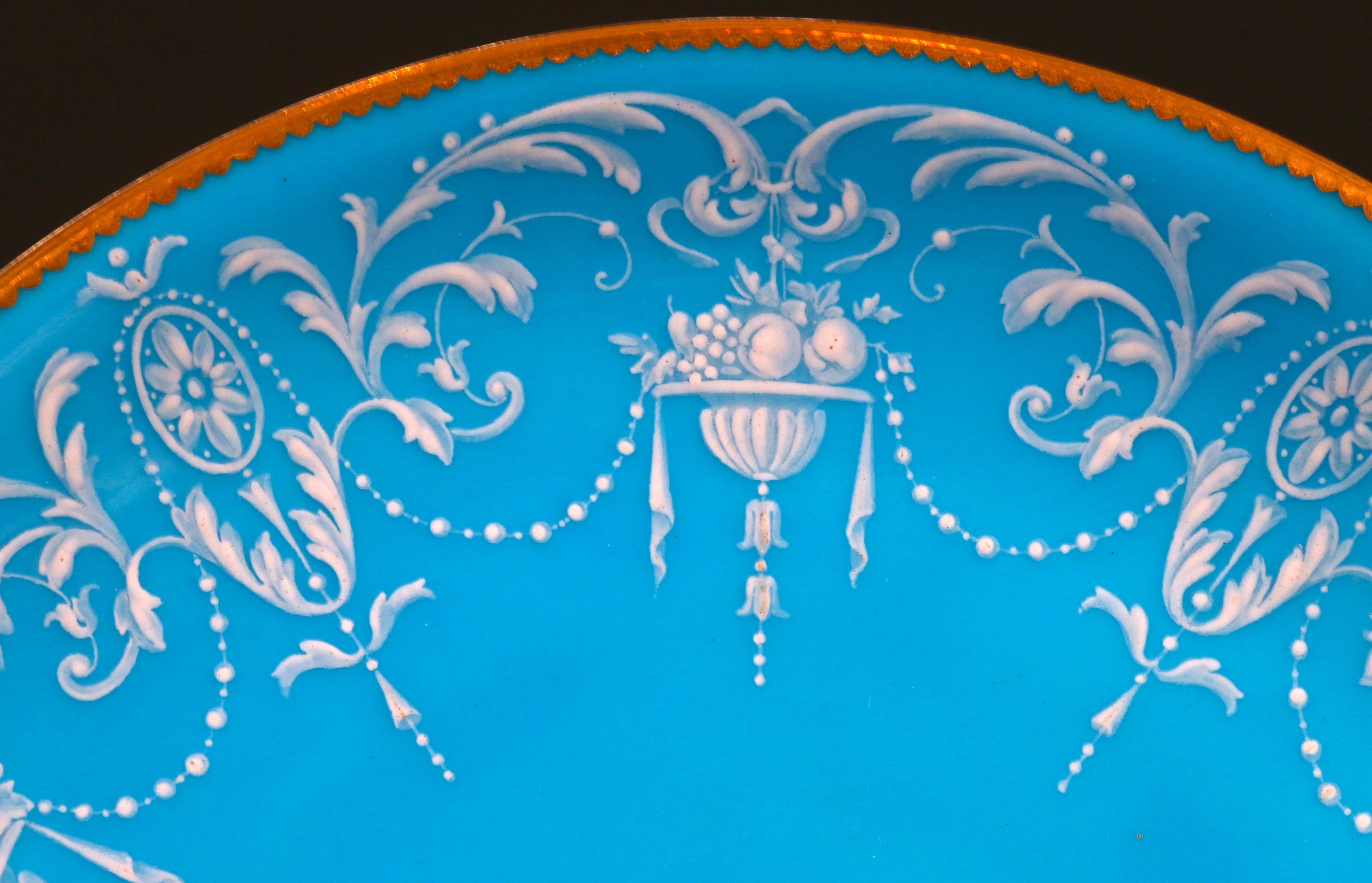 Neoclassical 12 Antique Minton Pate-Sur-Pate Bleu Celeste Plates For Sale