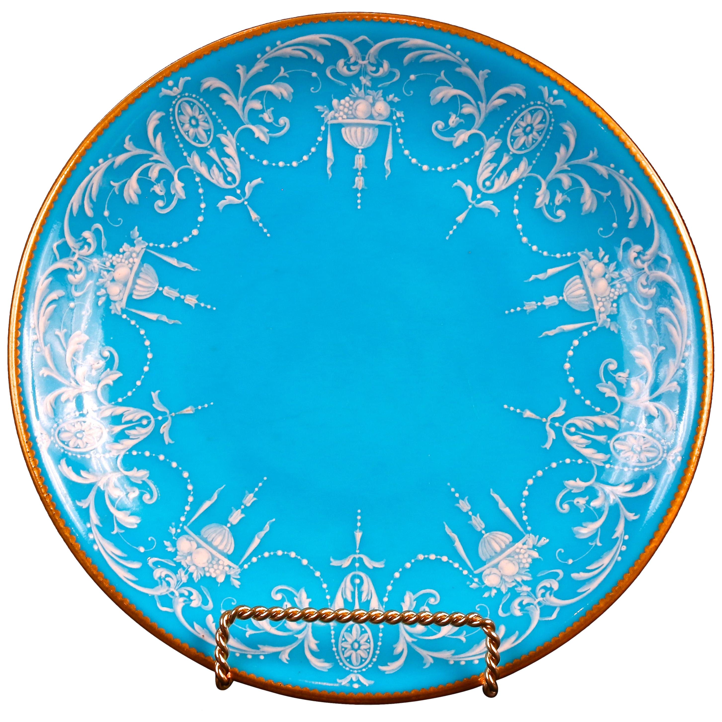 12 Antique Minton Pate-Sur-Pate Bleu Celeste Plates For Sale