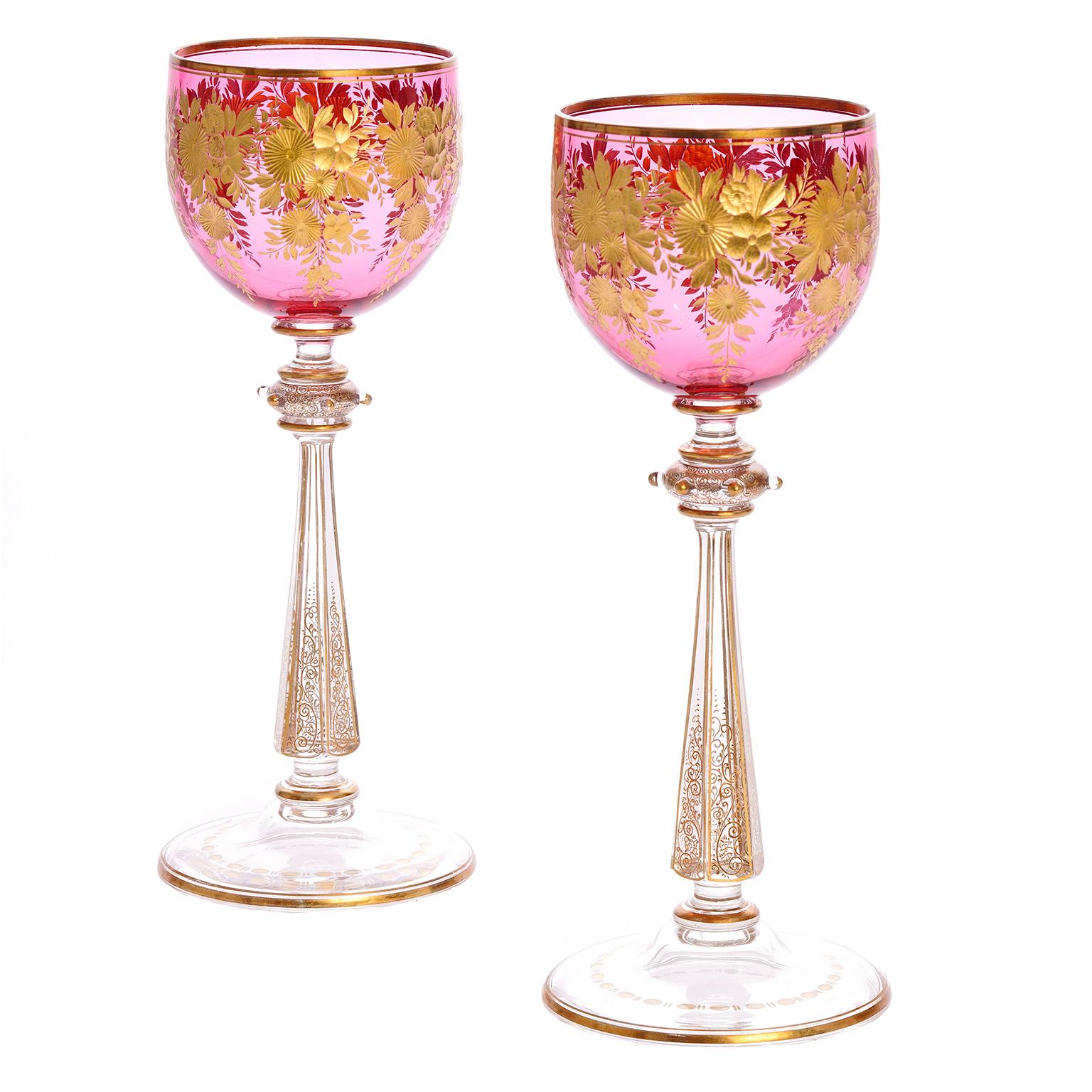 Austrian 12 Antique Moser Wine Goblets