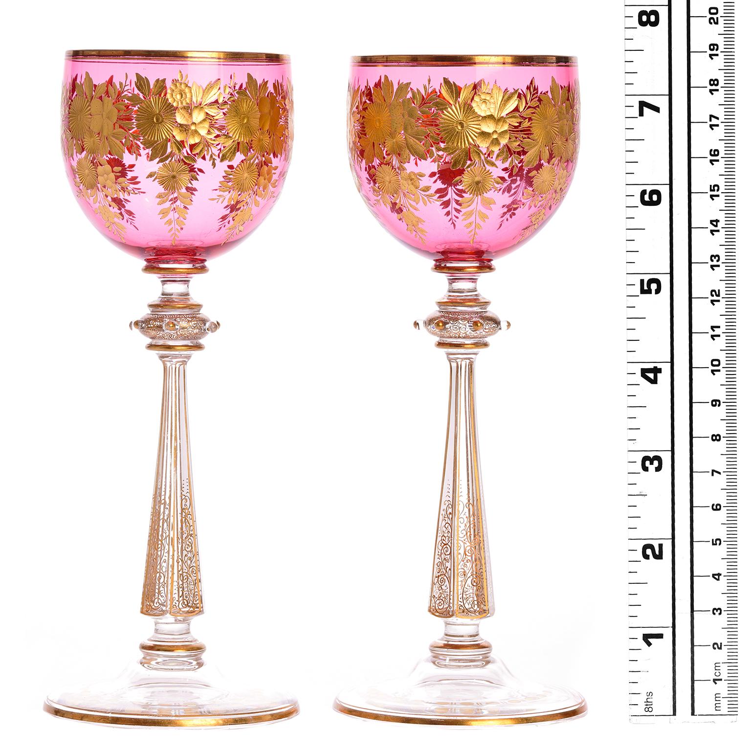 Late 19th Century 12 Antique Moser Wine Goblets