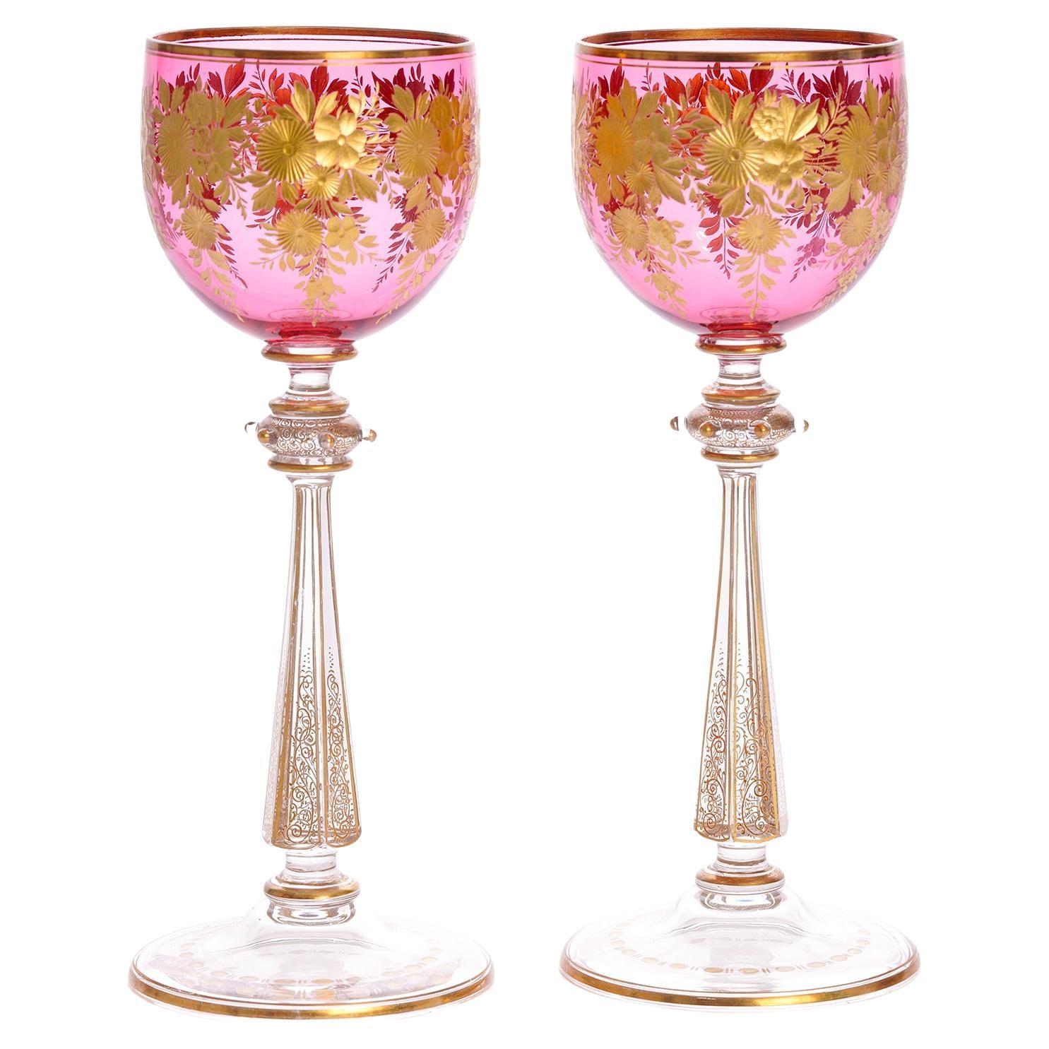 12 Antique Moser Wine Goblets