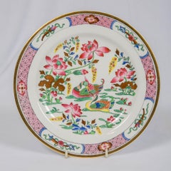 12 Antique Pink Porcelain Hand-Painted Plates Made in England, circa 1820