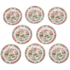 12 Antique Pink Porcelain Hand-Painted Plates Made in England, circa 1820
