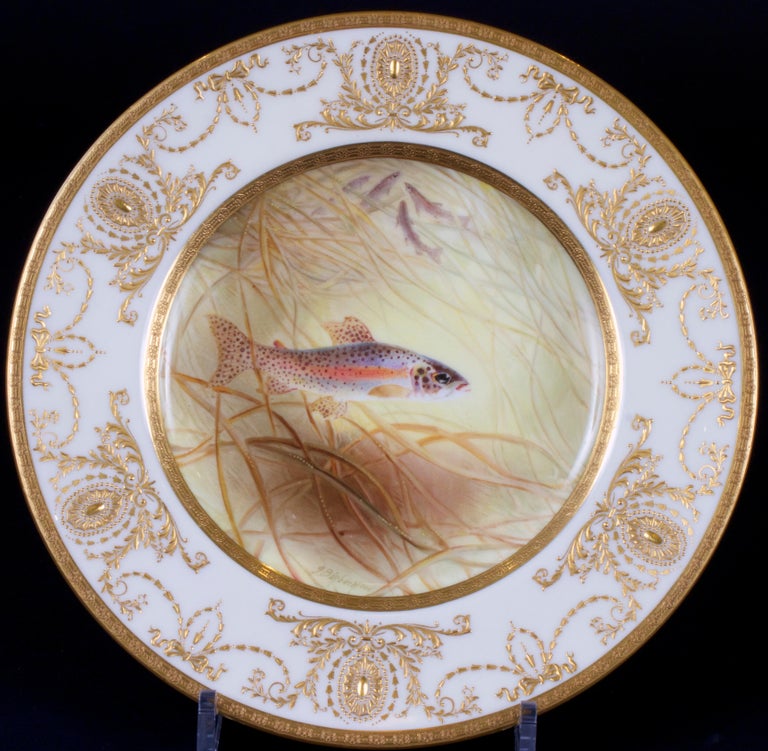 12 Antique Royal Doulton Hand Painted Fish Plates For Sale at 1stDibs