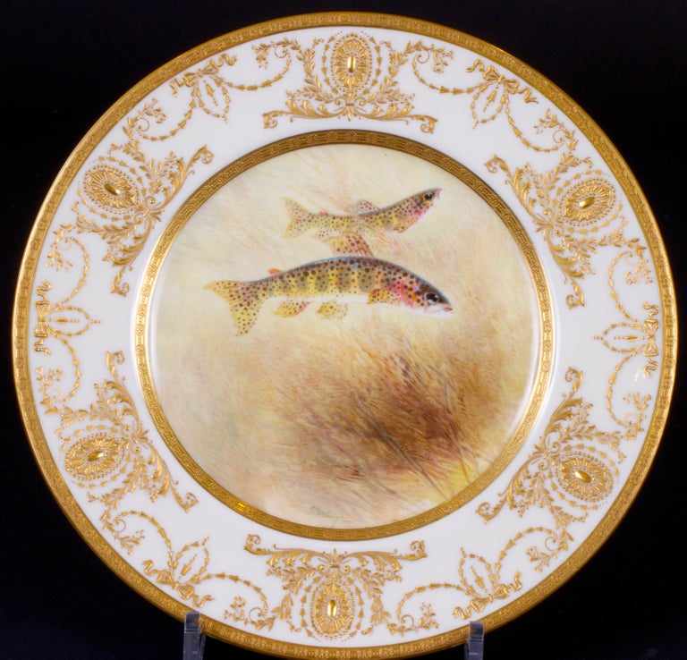 12 Antique Royal Doulton Hand Painted Fish Plates For Sale at 1stDibs
