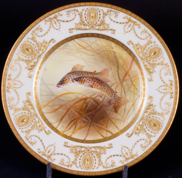 12 Antique Royal Doulton Hand Painted Fish Plates For Sale at 1stDibs