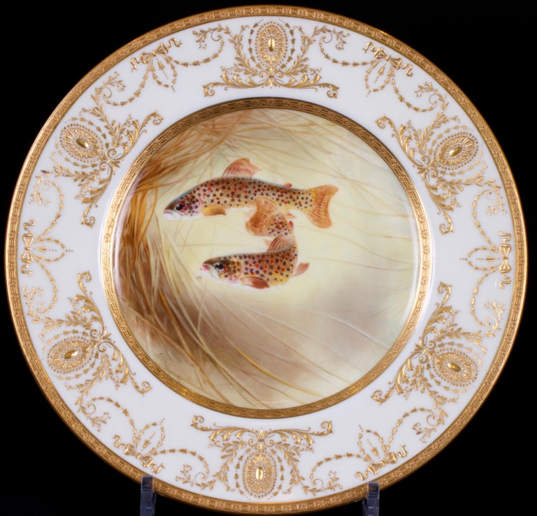 12 Antique Royal Doulton Hand Painted Fish Plates For Sale at 1stDibs