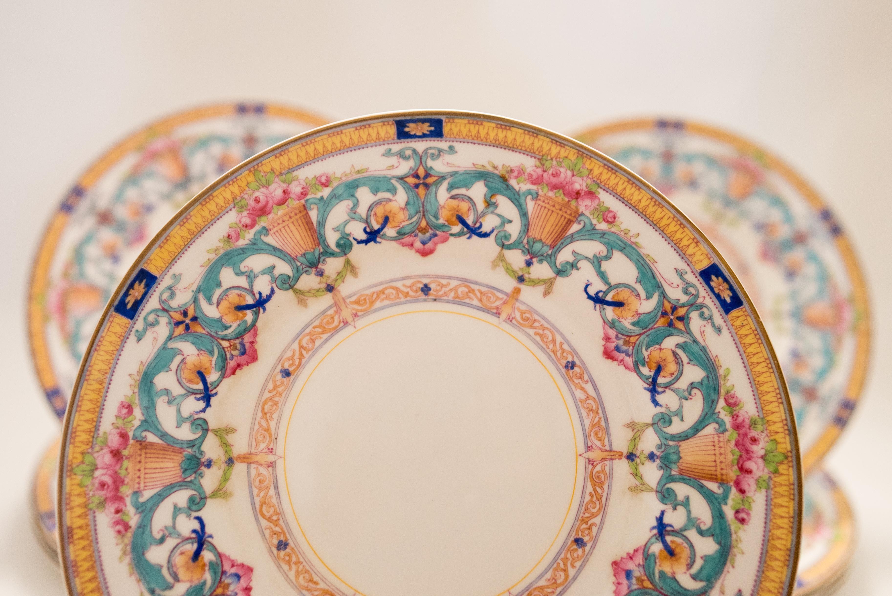 Hand-Crafted 12 Antique Royal Worcester England Hand Enameled Dinner Plates, Circa 1910