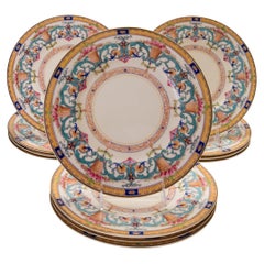 12 Antique Royal Worcester England Hand Enameled Dinner Plates, Circa 1910