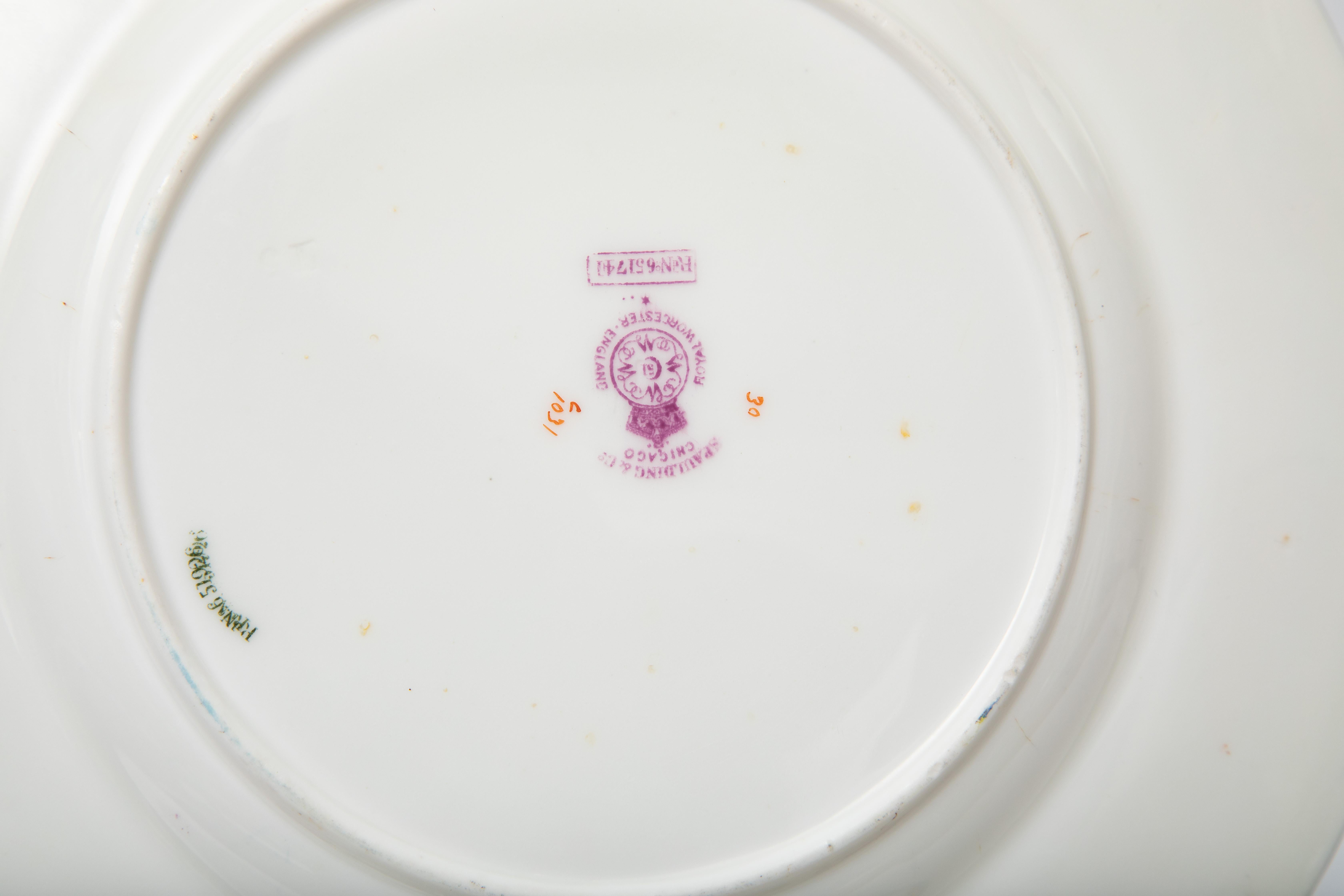 12 Antique Royal Worcester Turquoise & Pink Dessert or First Course Plates In Good Condition In West Palm Beach, FL