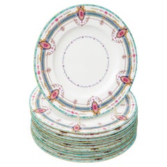 12 Antique Royal Worcester Turquoise & Pink Dessert or First Course Plates