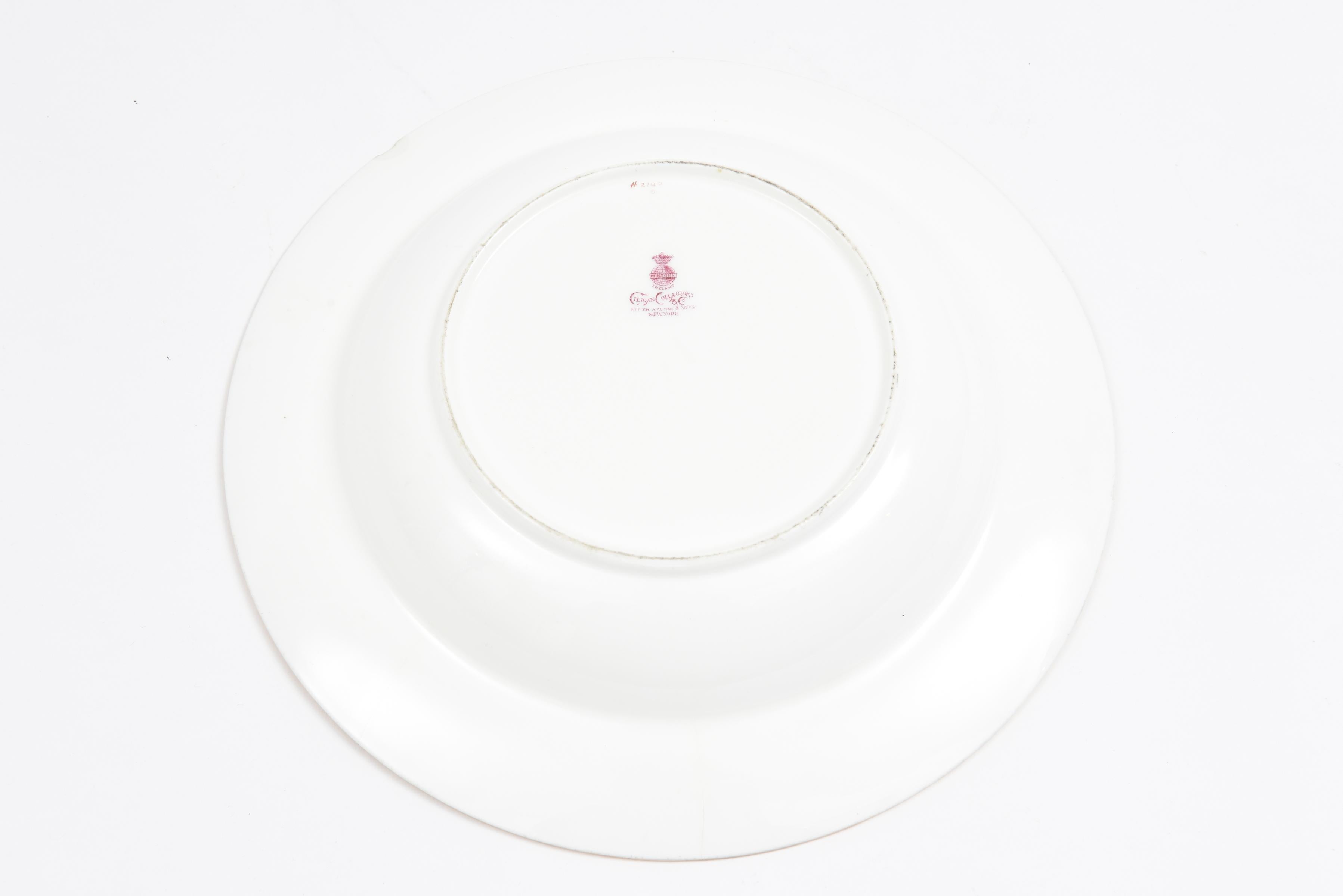 Neoclassical 12 Antique White Gilt Rim Soup Bowls, Raised Gold Bead Swag Design, Minton