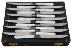 12 Cuchillos antiguos William Adams de nácar de ley Cuchillo y caja de fruta
