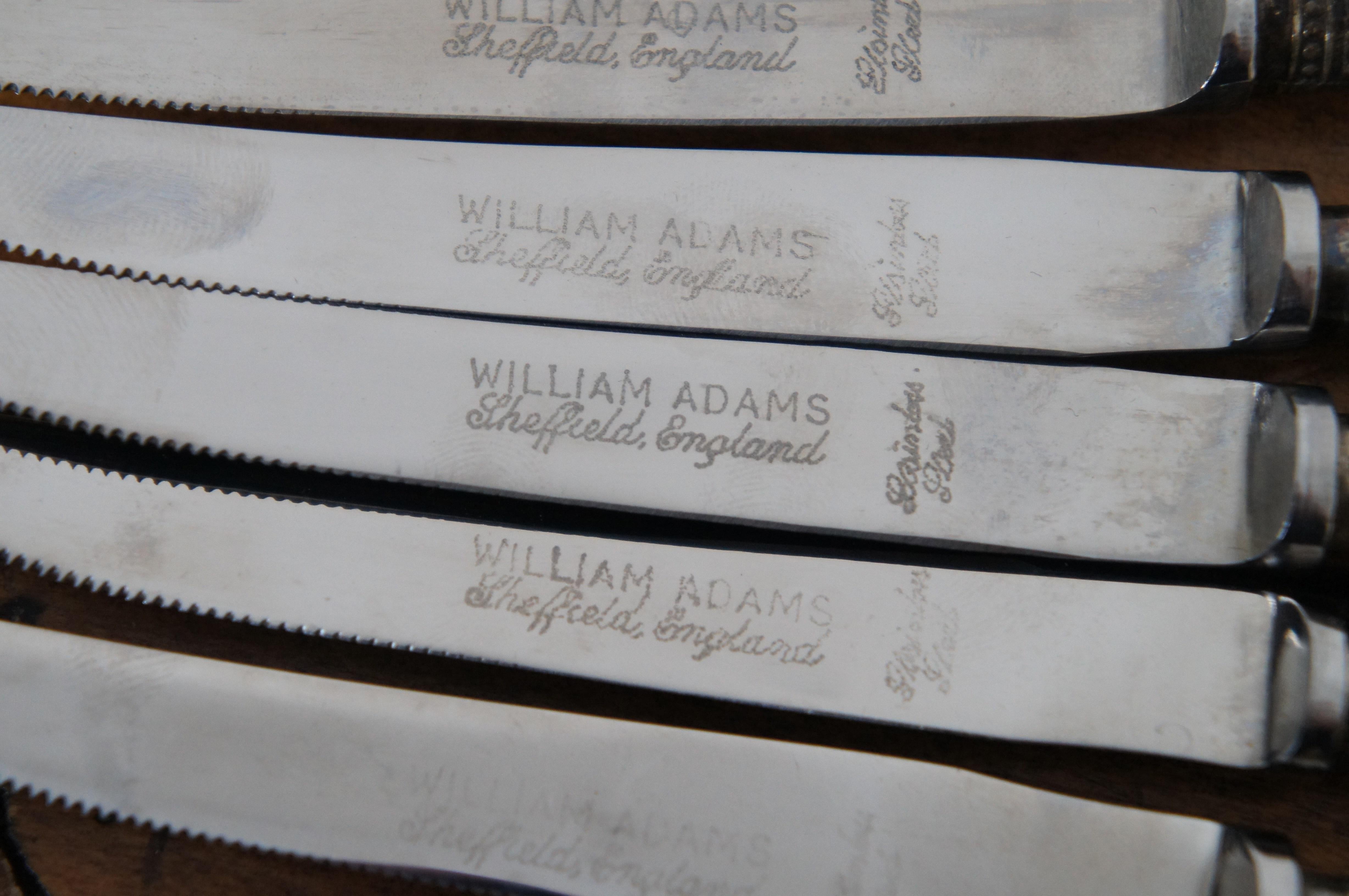 12 antike William Adams Sterling Perlmutt-Obstmesser Messer & Schachtel 7