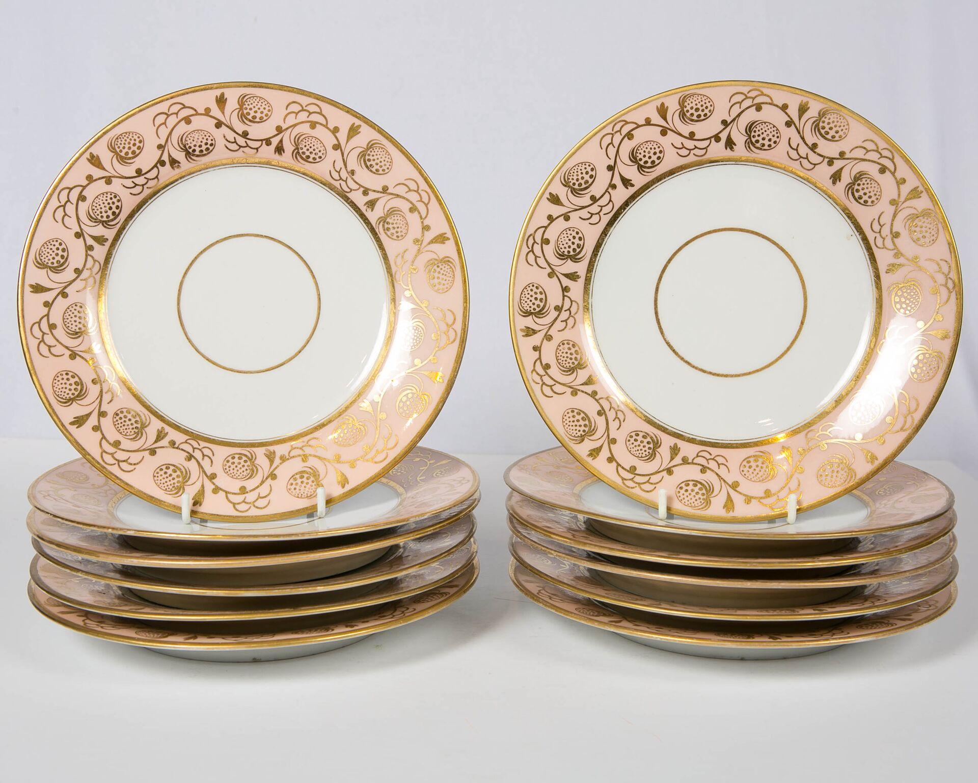  This set of antique Flight Barr Barr Worcester dessert dishes are marked with an impressed crown over 
