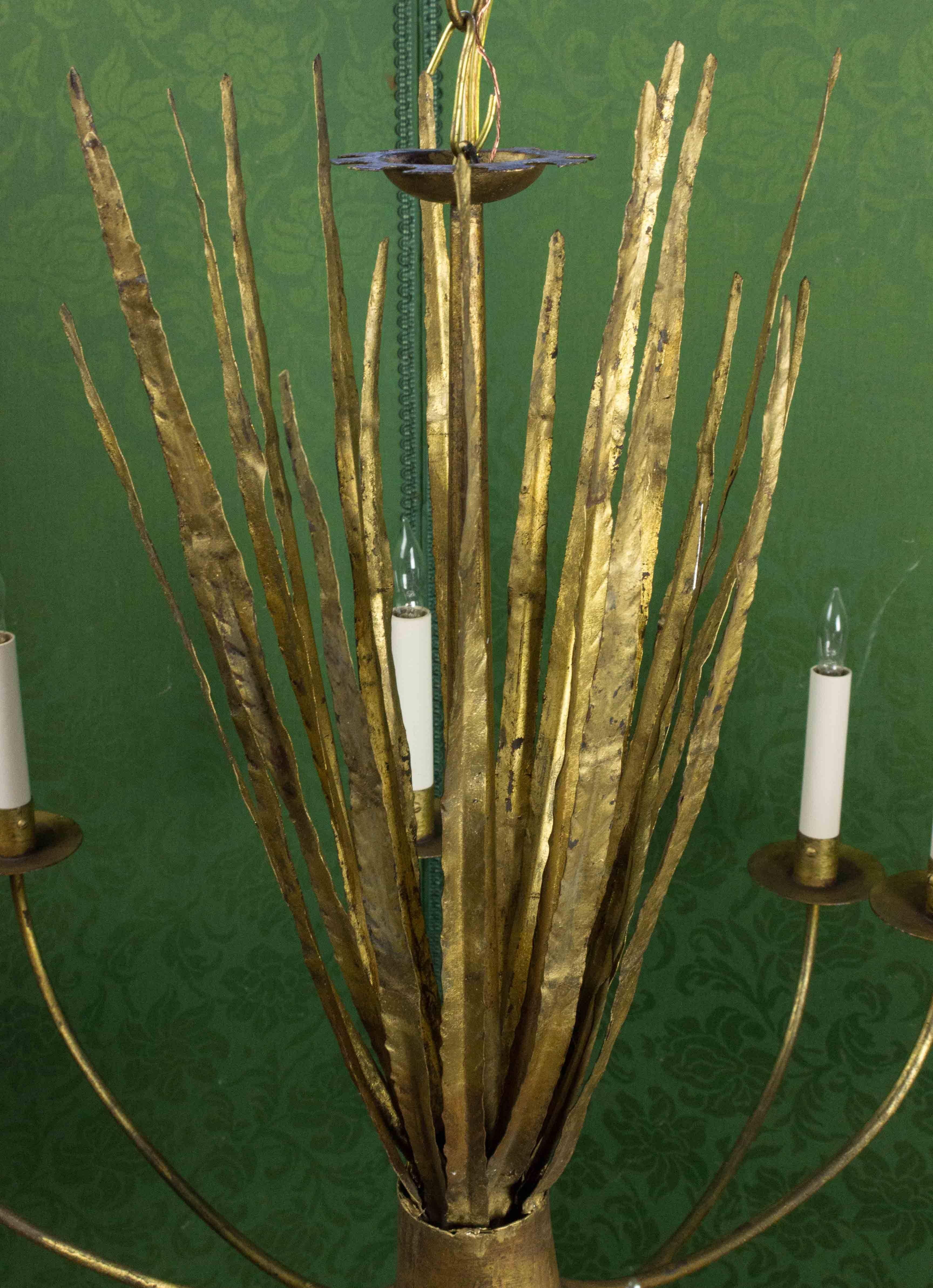 Art Deco Spanish 1940s Gilt Metal Chandelier with 12 Arms For Sale