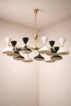 12 Arm Italian Mid Century Modern Brass Chandelier