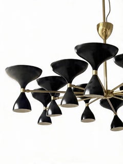 12 Arm Italian Mid Century Modern Brass Chandelier