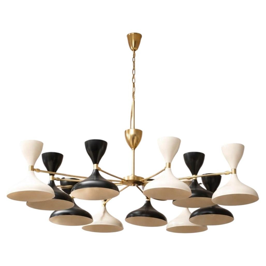 12 Arm Italian Mid Century Modern Brass Chandelier
