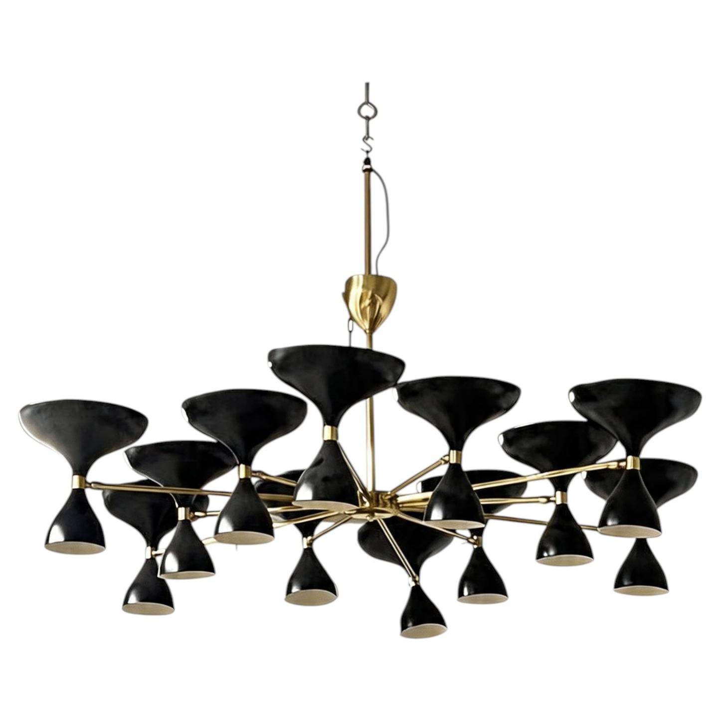 12 Arm Italian Mid Century Modern Brass Chandelier