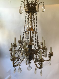 12-Arm Large French Bronze and Crystal Classical Chandelier