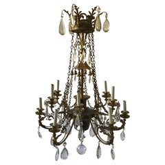 12-Arm Large French Bronze and Crystal Classical Chandelier