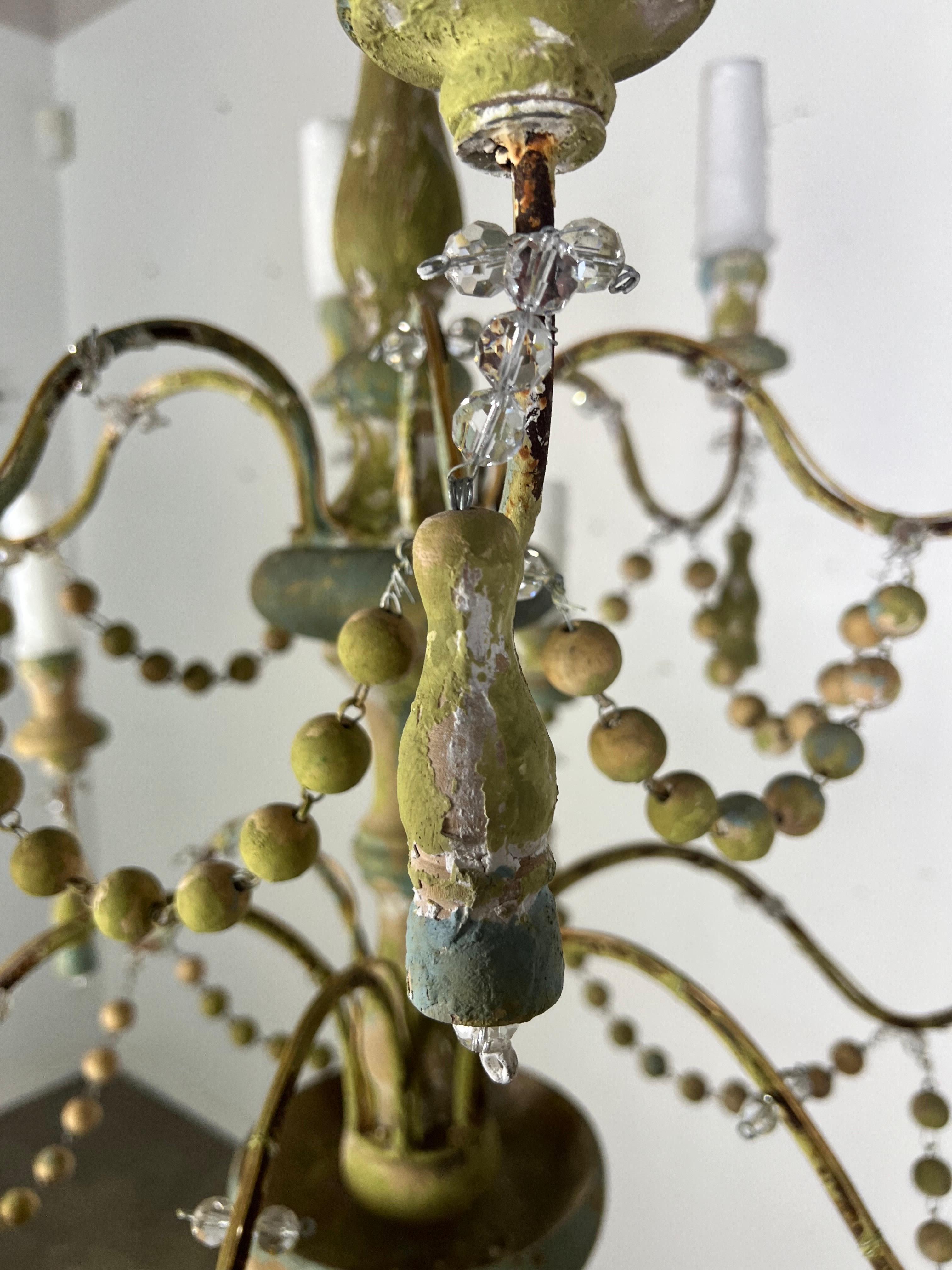 12-Arm Painted Wood Beaded Chandelier with Tassels For Sale 6