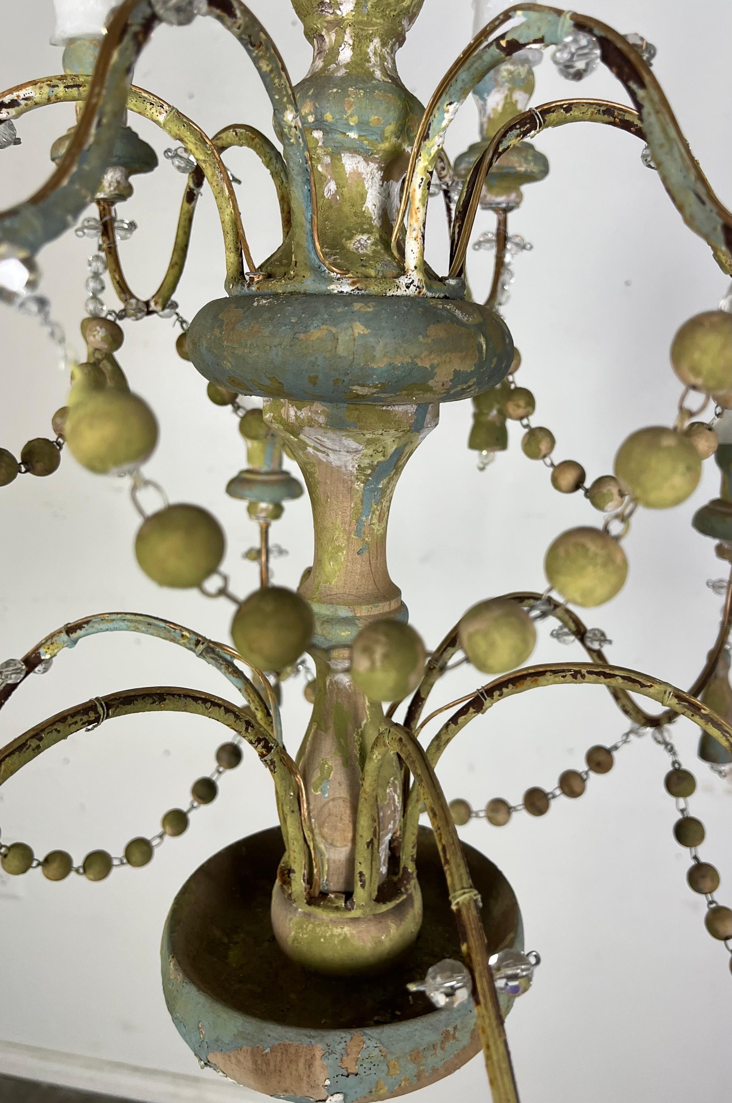 12-Arm Painted Wood Beaded Chandelier with Tassels For Sale 7