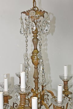 12 Arm Rococo Style Converted Bronze Chandelier, 24" wide x 51" tall