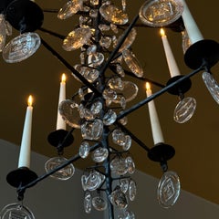 12-Armed Glass & Iron Chandelier by Erik Höglund, 1960s