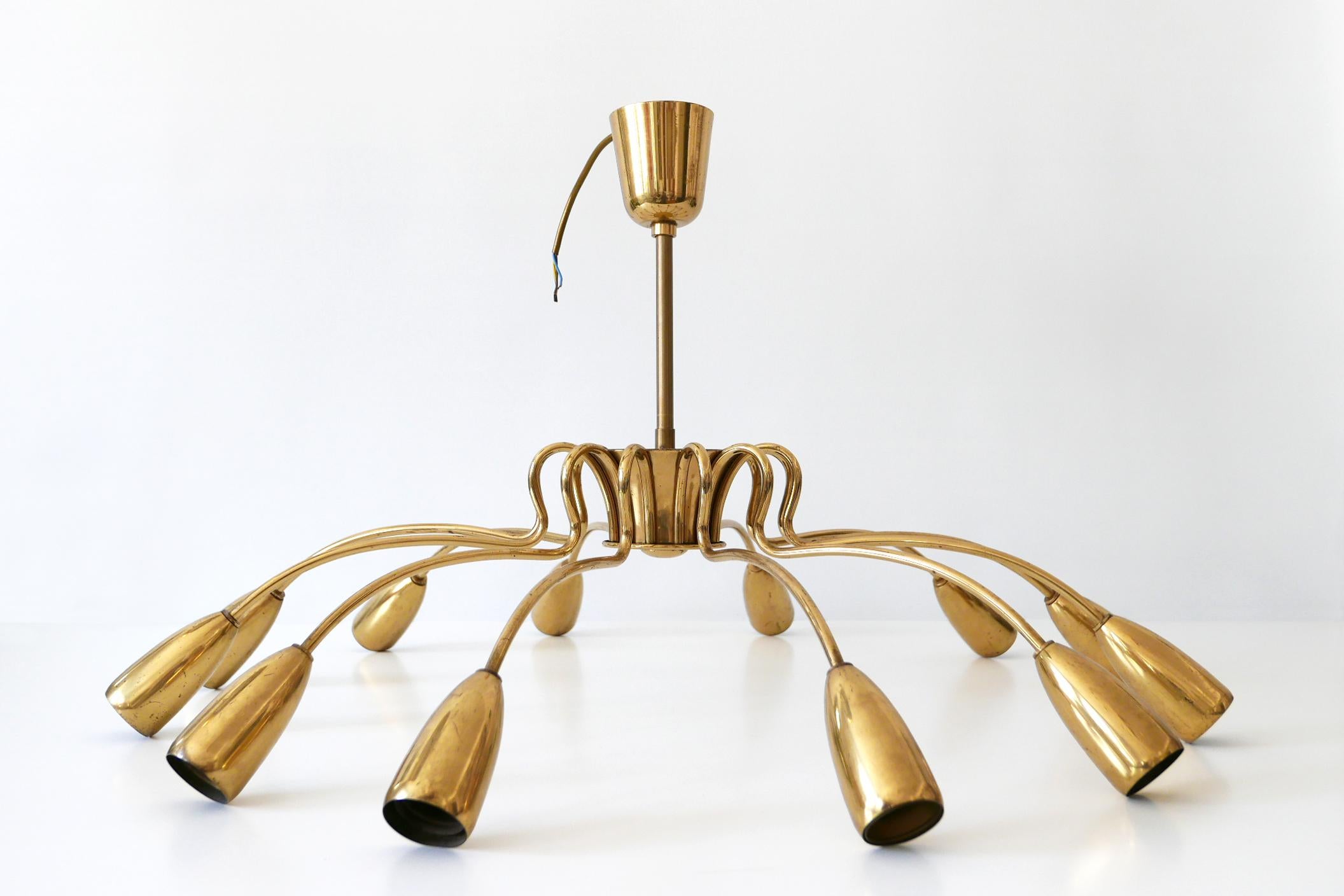 12-Armed Mid-Century Modern Sputnik Brass Chandelier or Pendant Lamp, 1950s 5