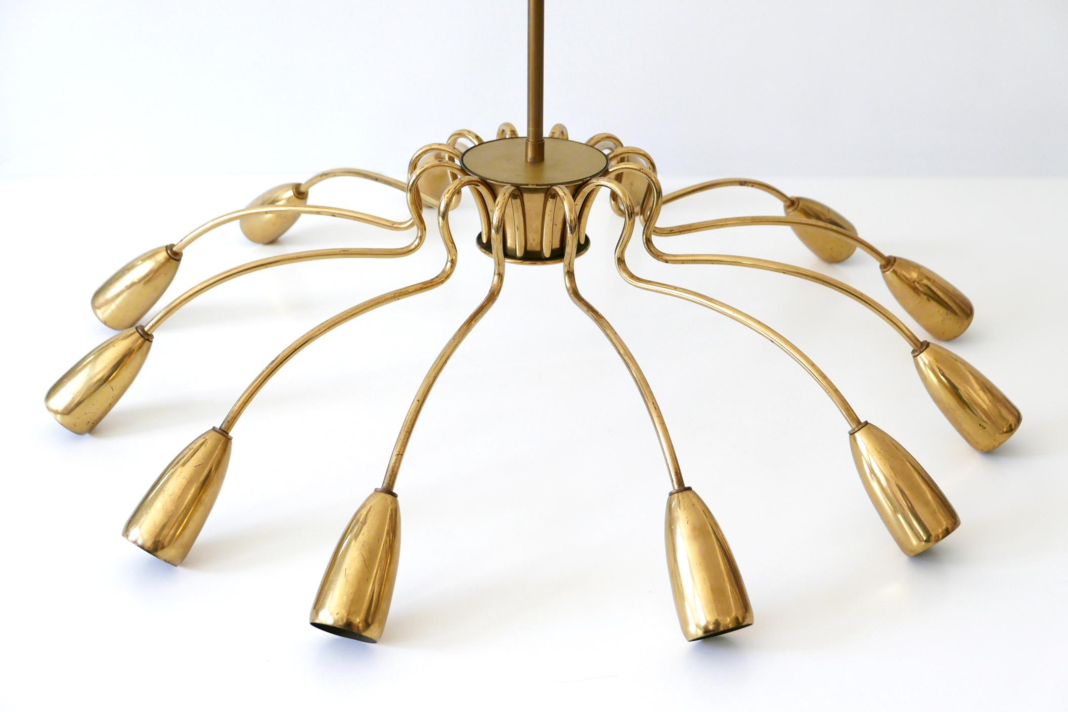 12-Armed Mid-Century Modern Sputnik Brass Chandelier or Pendant Lamp, 1950s 6
