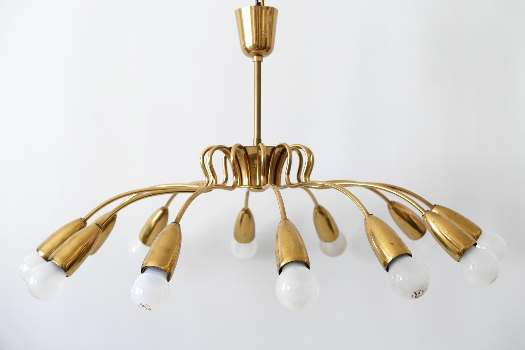 Mid-20th Century 12-Armed Mid-Century Modern Sputnik Brass Chandelier or Pendant Lamp, 1950s