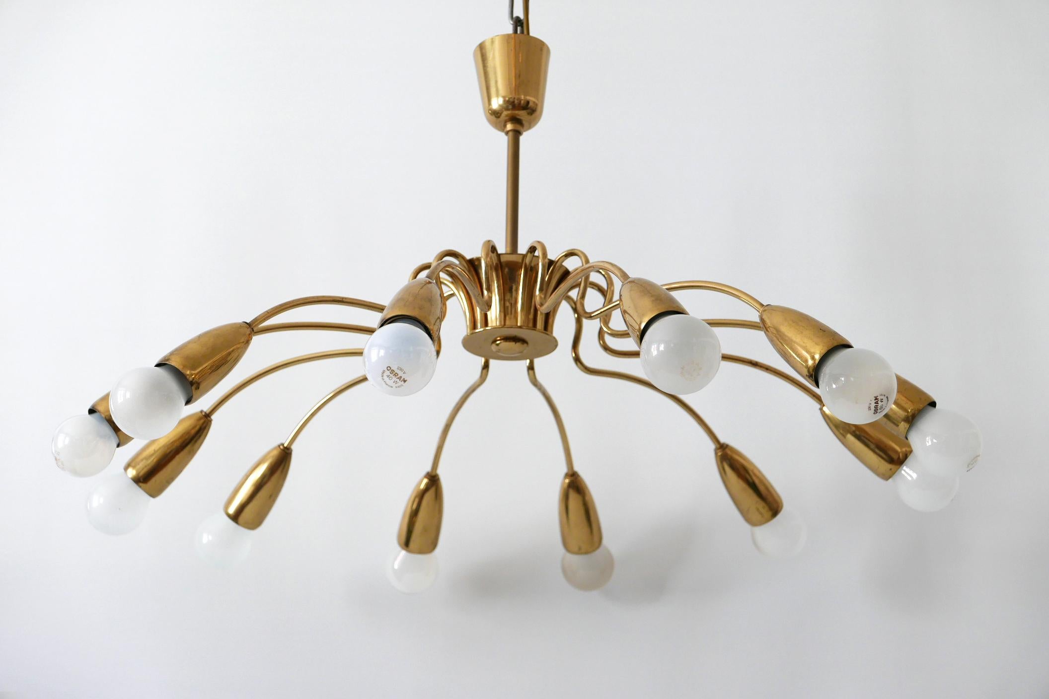 12-Armed Mid-Century Modern Sputnik Brass Chandelier or Pendant Lamp, 1950s 1