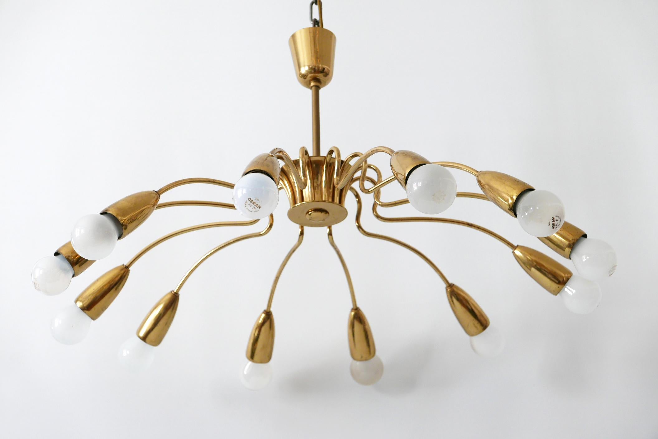 12-Armed Mid-Century Modern Sputnik Brass Chandelier or Pendant Lamp, 1950s 3