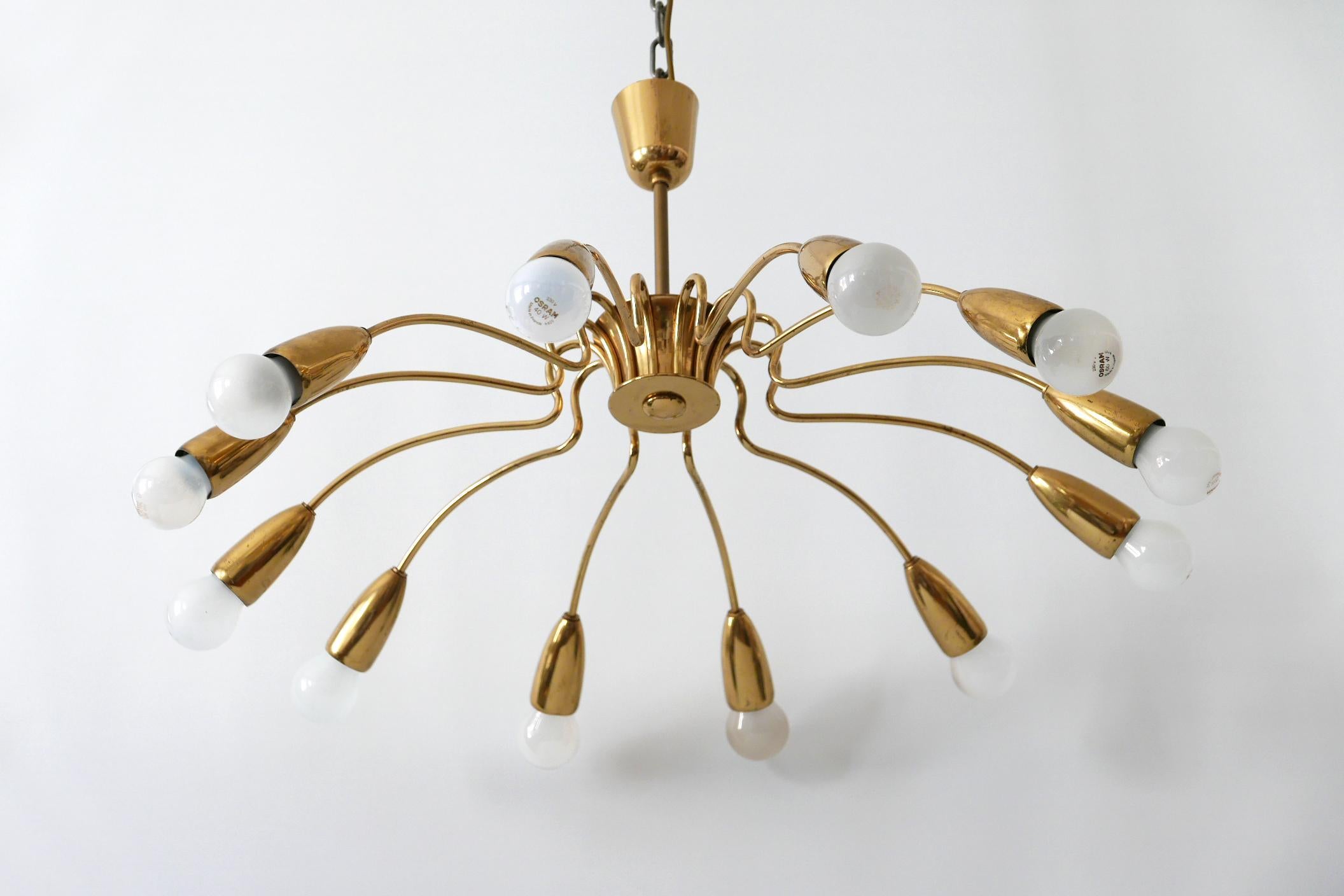 12-Armed Mid-Century Modern Sputnik Brass Chandelier or Pendant Lamp, 1950s 4