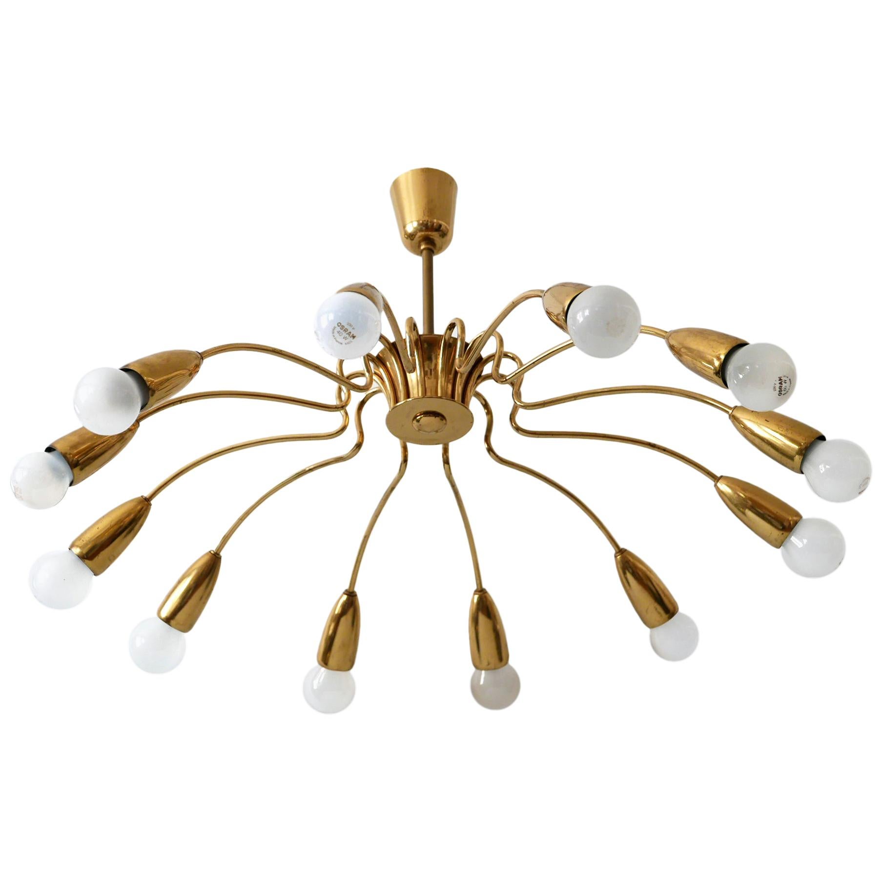12-Armed Mid-Century Modern Sputnik Brass Chandelier or Pendant Lamp, 1950s