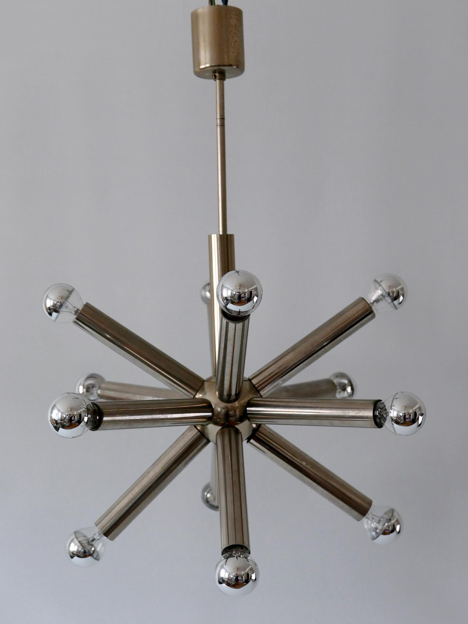 12-Armed Mid-Century Modern Sputnik Chandelier or Pendant Lamp, 1960s, Germany In Good Condition For Sale In Munich, DE