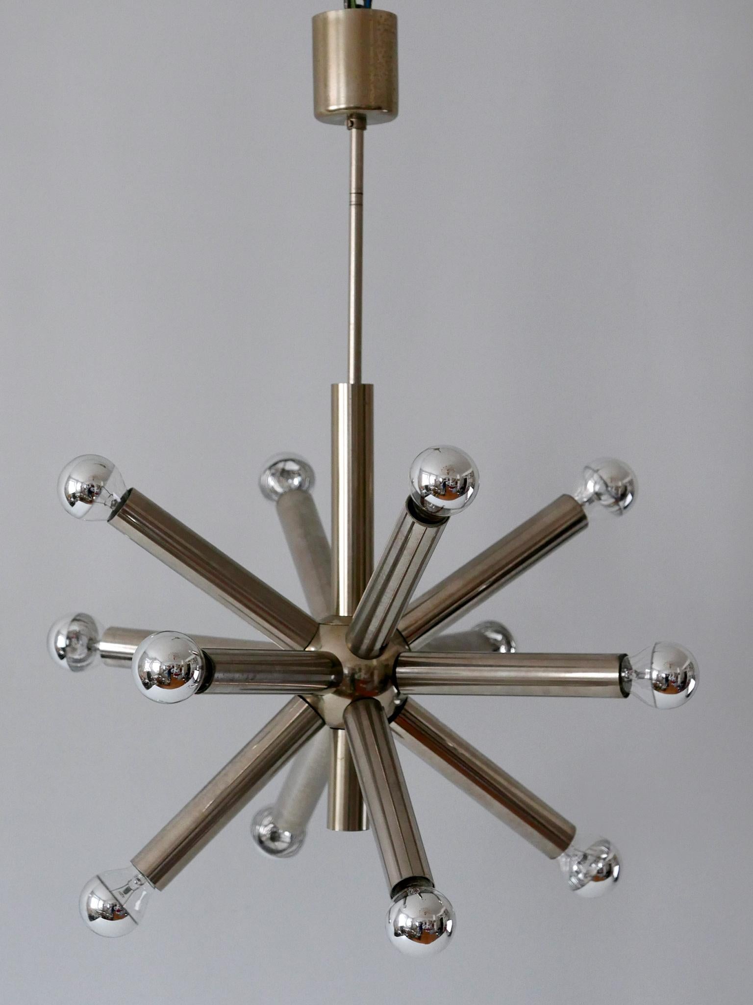 Plaqué Lustre ou lampe à suspension Spoutnik à 12 bras, moderne du milieu du siècle dernier, Allemagne, années 1960 en vente