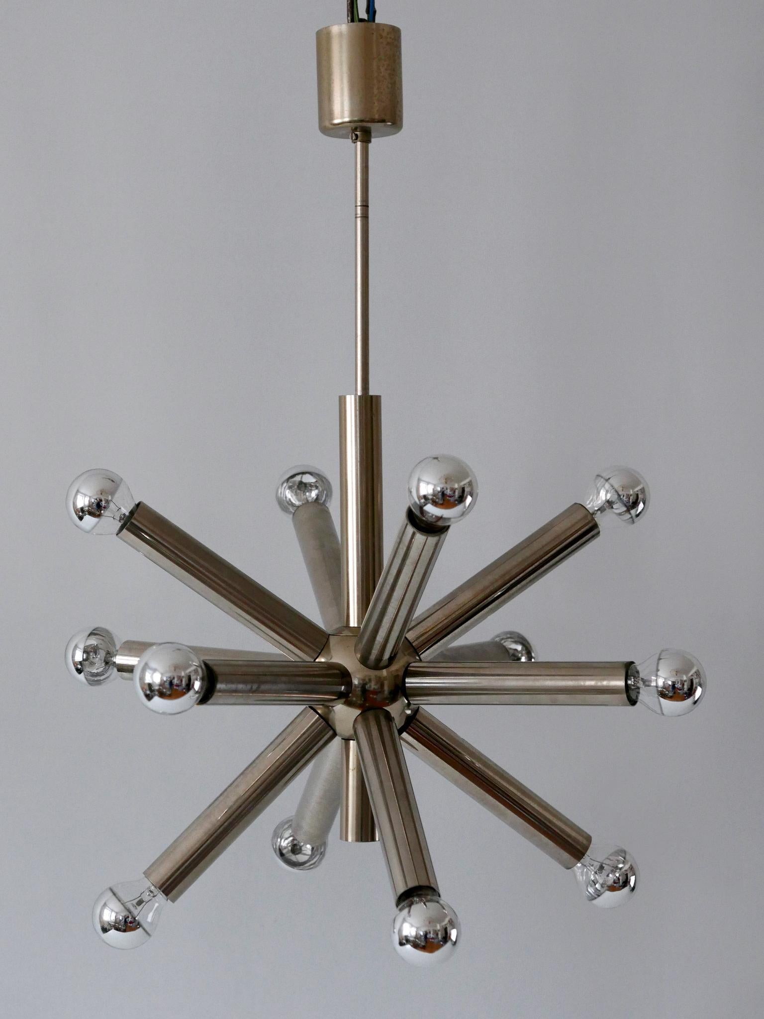 Laiton Lustre ou lampe à suspension Spoutnik à 12 bras, moderne du milieu du siècle dernier, Allemagne, années 1960 en vente