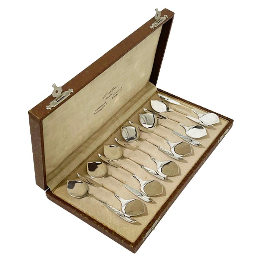 12 Art Deco Dutch Silver Ice Spoons by Gerritsen and Van Kempen, 1930 For Sale