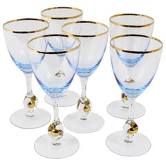 12 Beautiful Lyngby Denmark Light Blue and Gold Wine or Water Glasses, 1960s