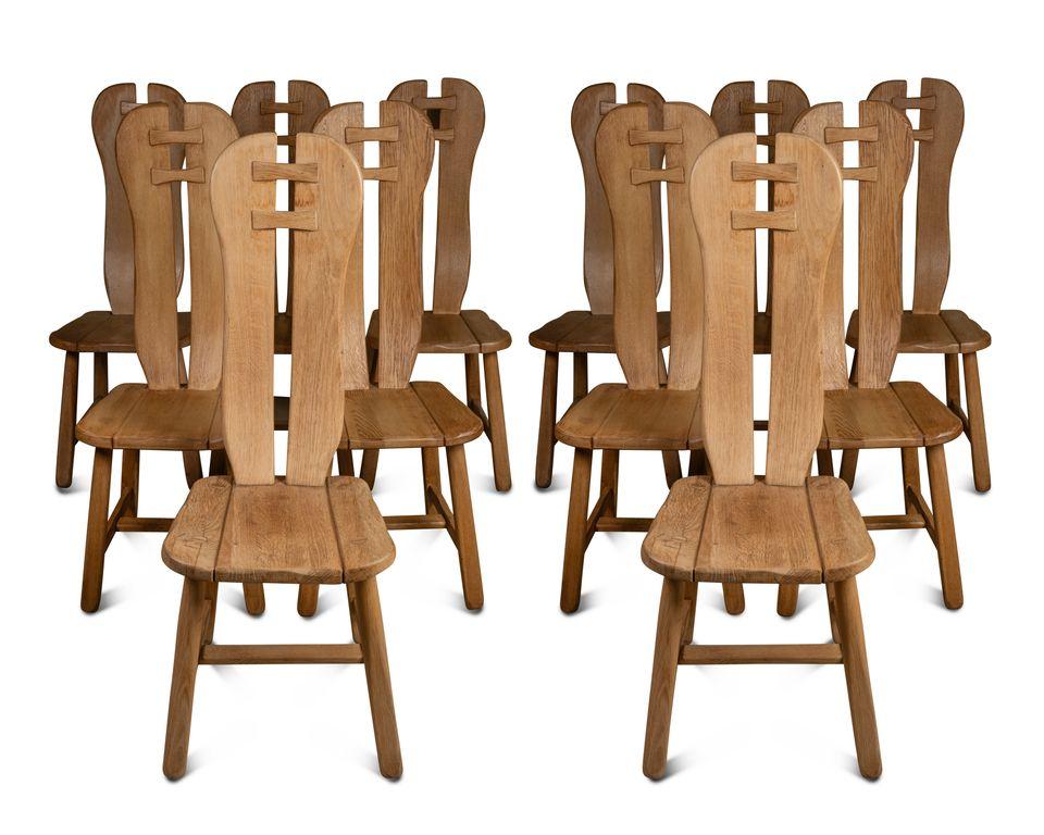 Ensemble de 12 chaises de salle à manger vintage par De Puydt, Belgique, années 1960 - table de salle à manger brutaliste 