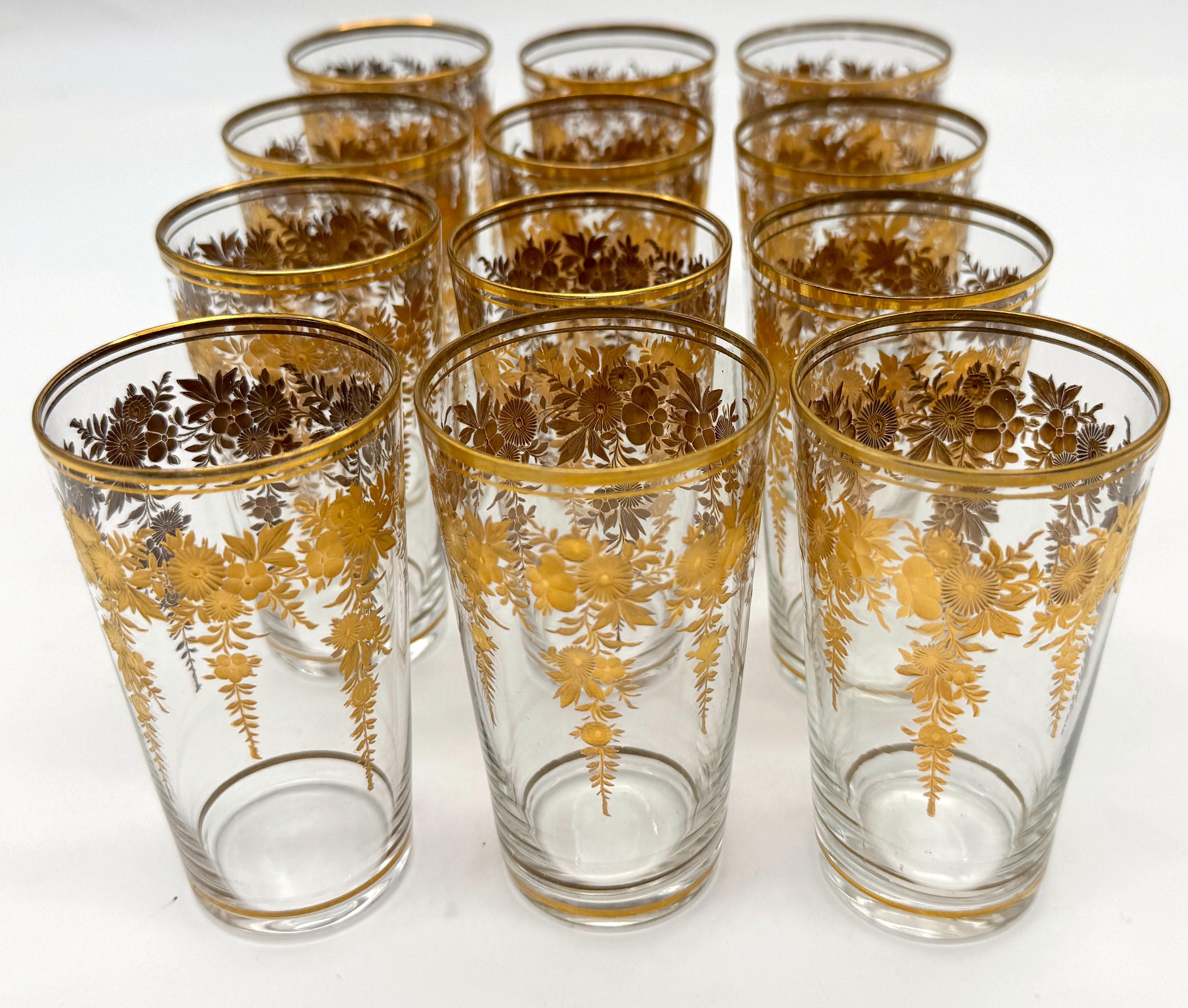 12 Belle Époque Gilt Floral Crystal Tumblers, Suitable for Champagne / Wine For Sale 5